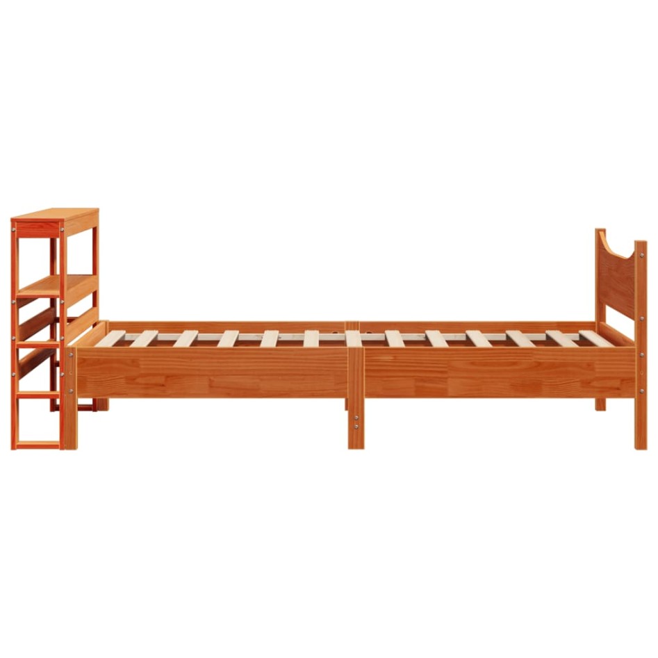 Estructura cama con cabecero madera pino marrón cera 90x190