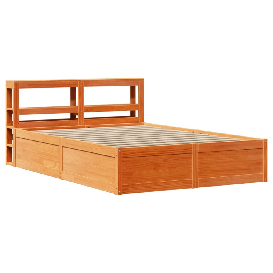 Estructura cama con cabecero madera pino marrón cera 120x200