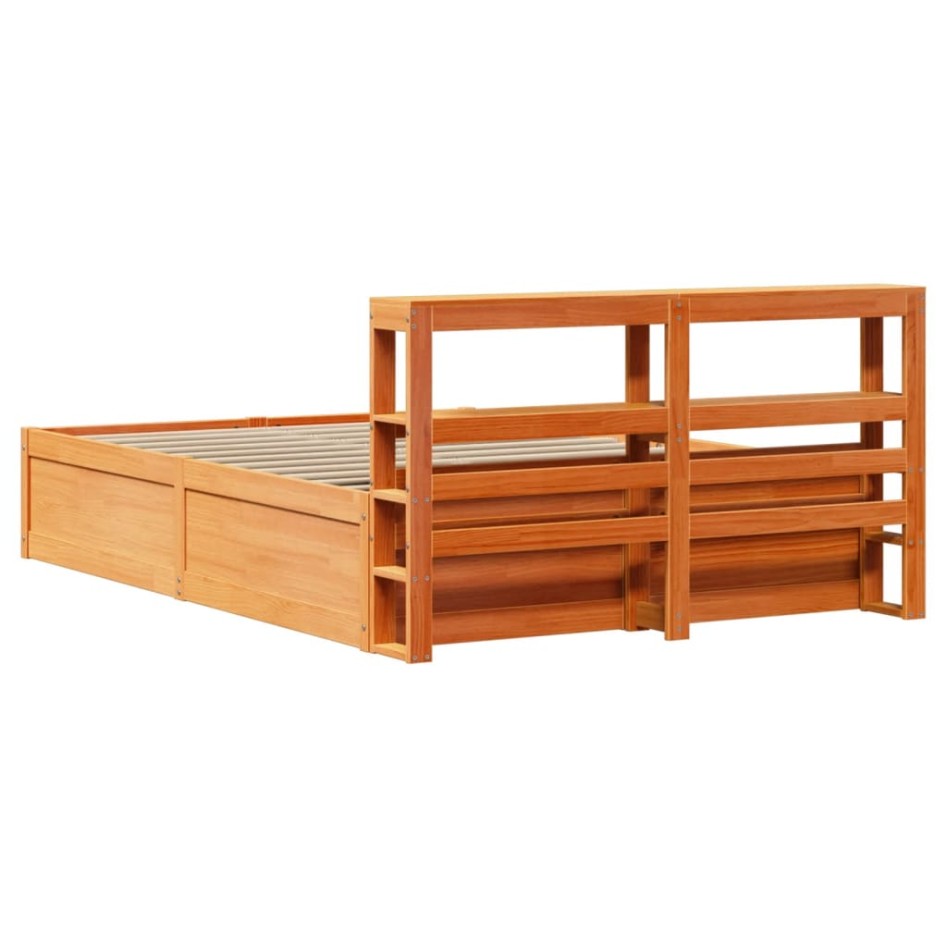 Estructura cama con cabecero madera pino marrón cera 120x200
