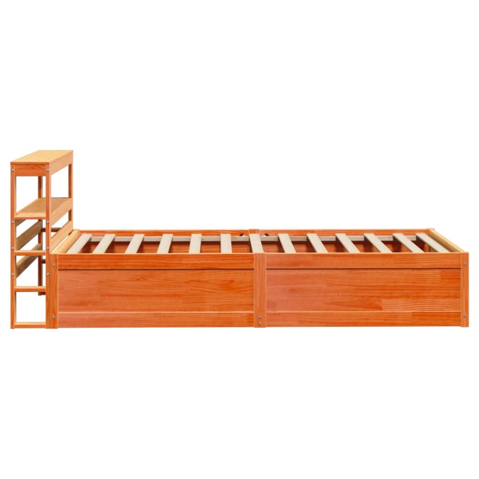 Estructura cama con cabecero madera pino marrón cera 90x200