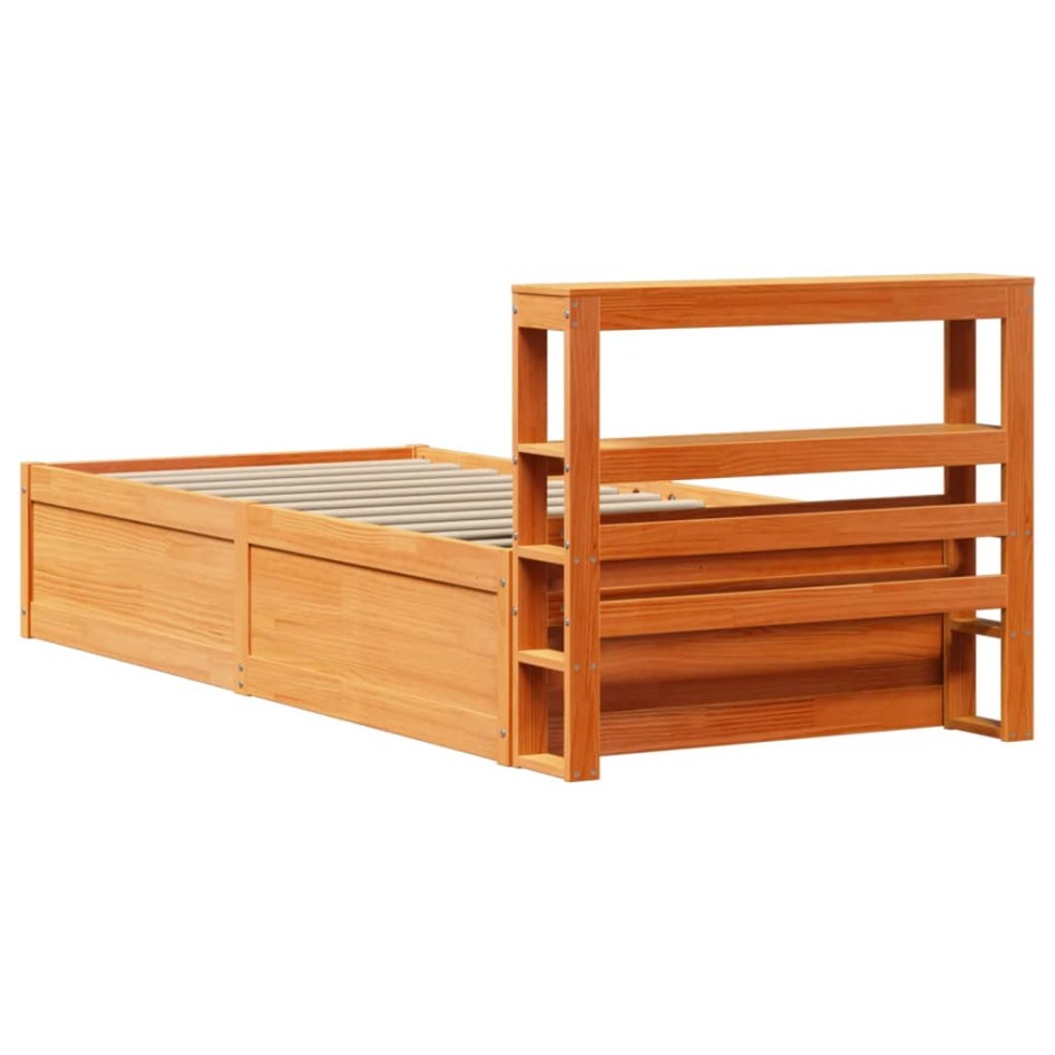 Estructura cama con cabecero madera pino marrón cera 90x200