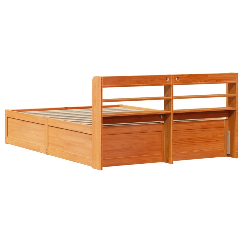Estructura cama con cabecero madera pino marrón cera 140x200