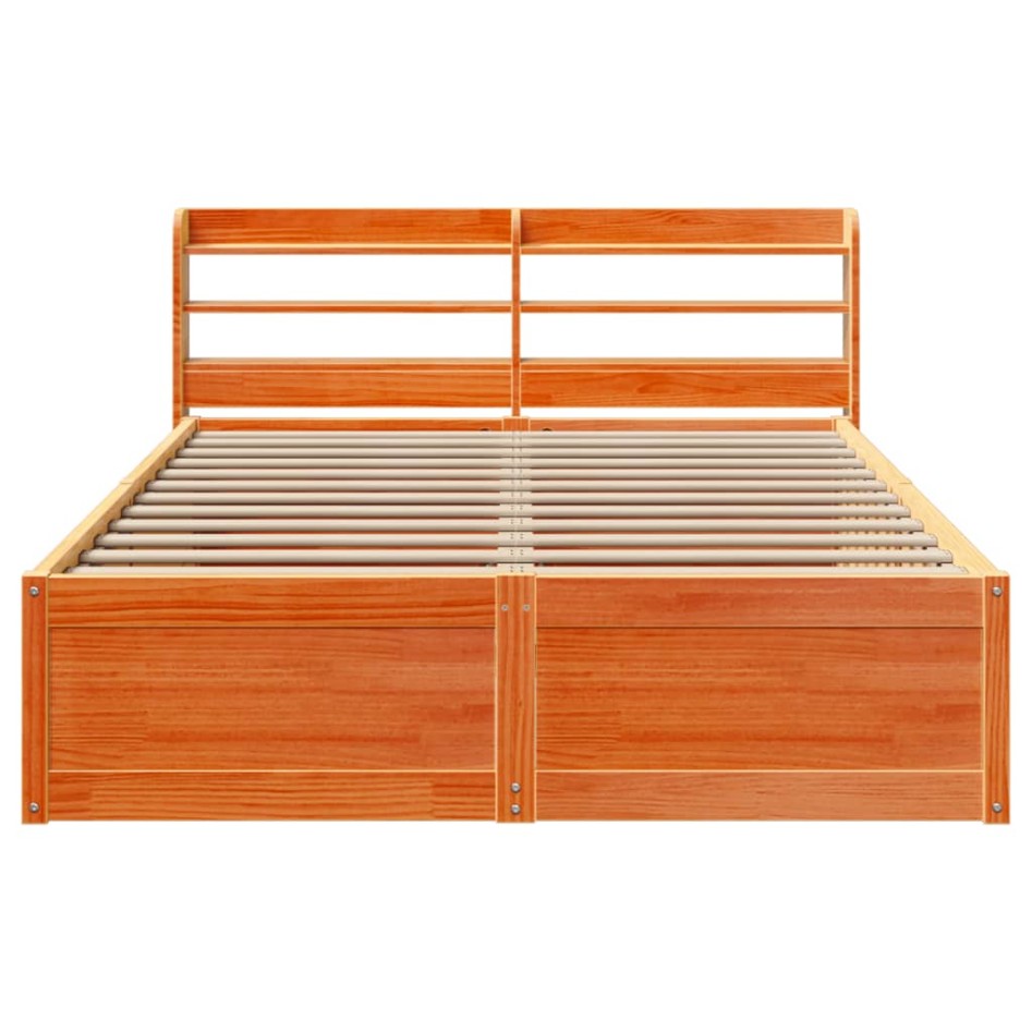 Estructura cama con cabecero madera pino marrón cera 135x190