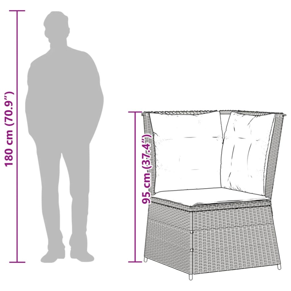 Sofá de esquina de jardín con cojines ratán sintético