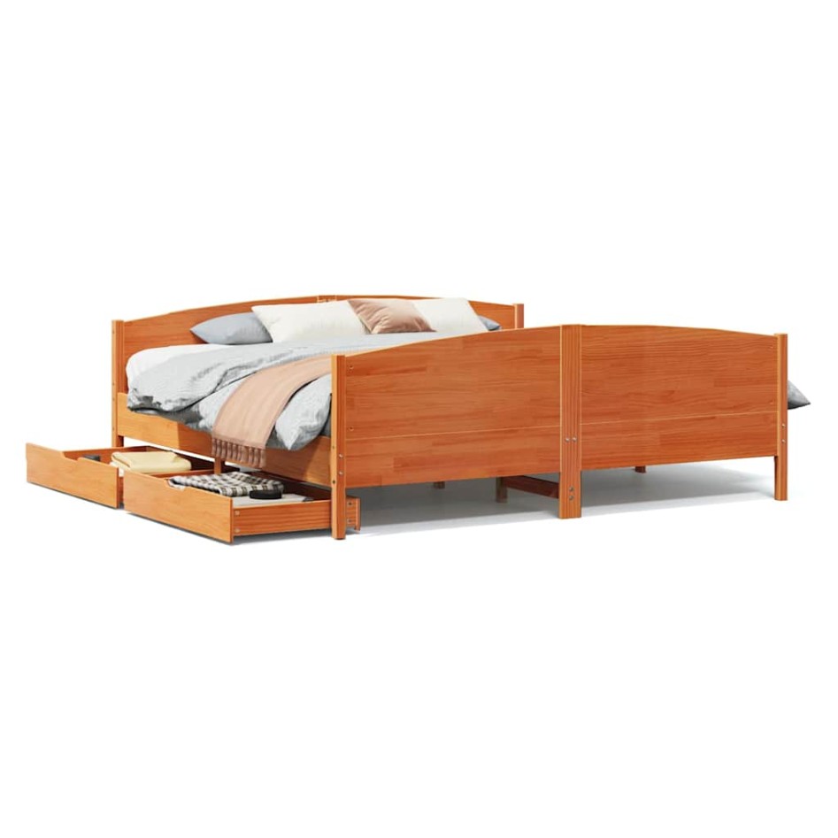Cama sin colchón madera maciza de pino marrón cera 180x200