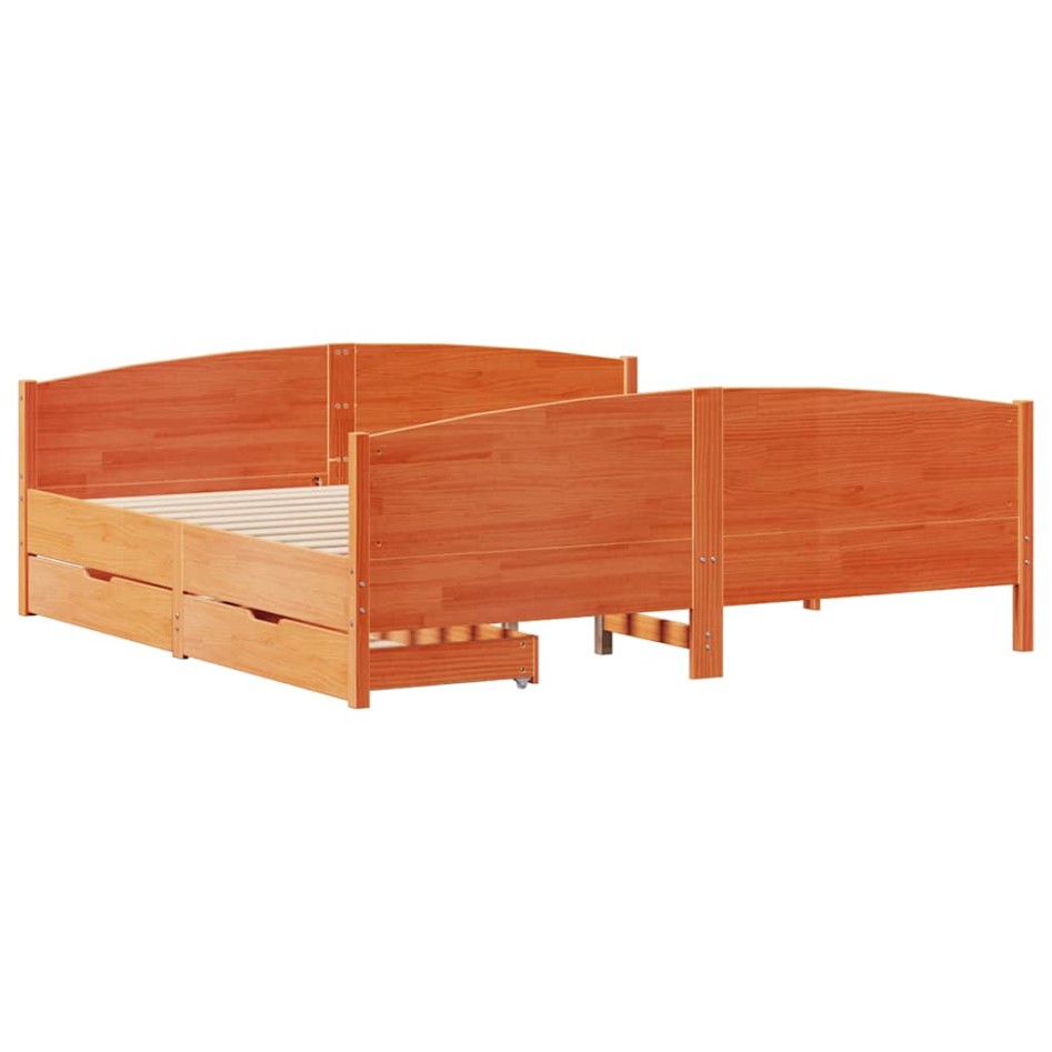 Cama sin colchón madera maciza de pino marrón cera 180x200