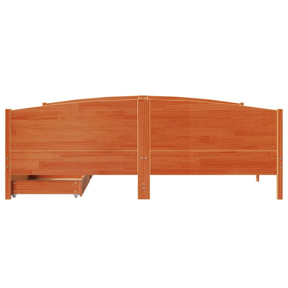 Cama sin colchón madera maciza de pino marrón cera 180x200