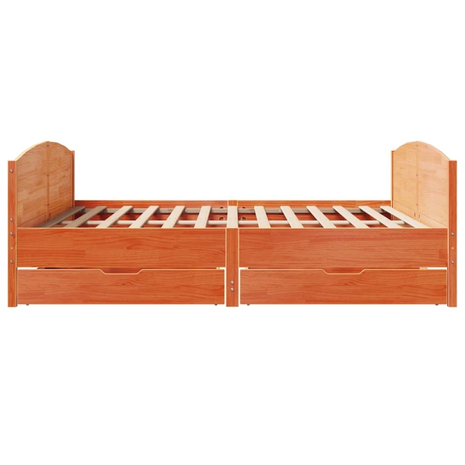 Cama sin colchón madera maciza de pino marrón cera 180x200