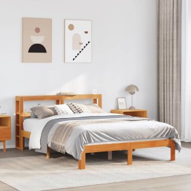 Estructura de cama sin colchón madera maciza marrón 135x190