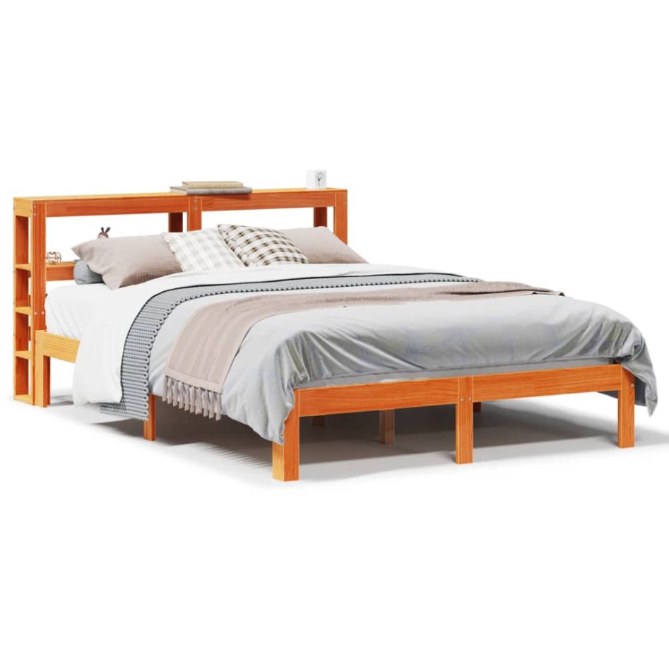 Estructura de cama sin colchón madera maciza marrón 135x190