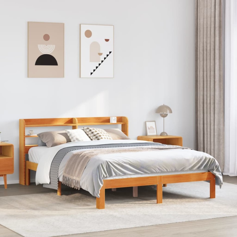 Estructura de cama sin colchón madera maciza marrón 135x190