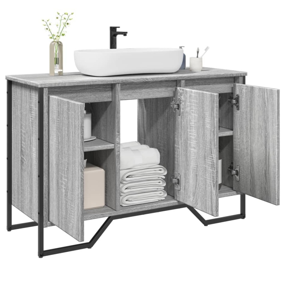 Armario lavabo baño madera ingeniería gris Sonoma 91x35x60