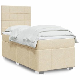 Cama box spring con colchón tela color crema 80x200
