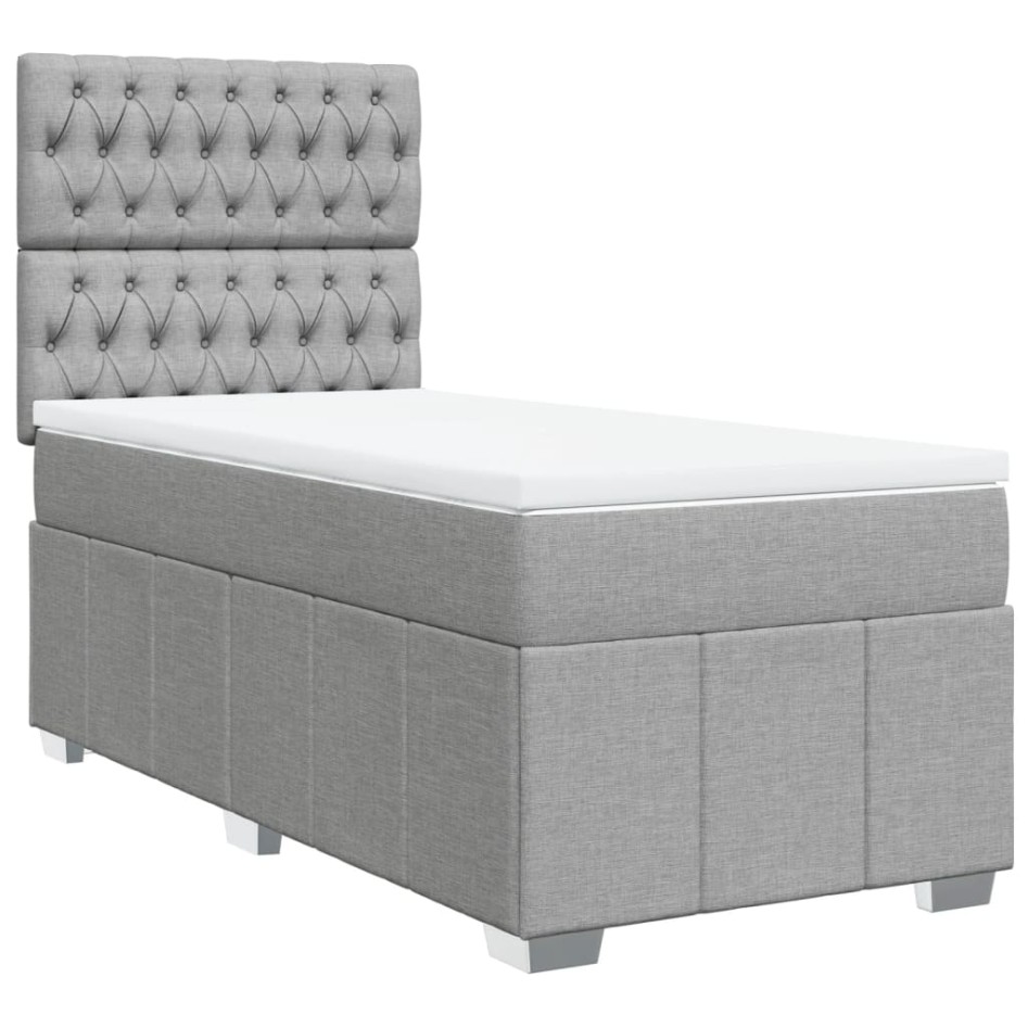 Cama box spring con colchón tela gris claro 80x200