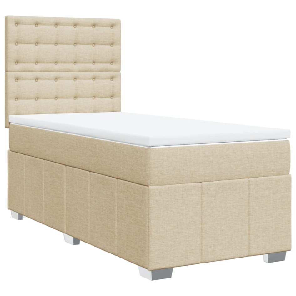 Cama box spring con colchón tela color crema 80x200