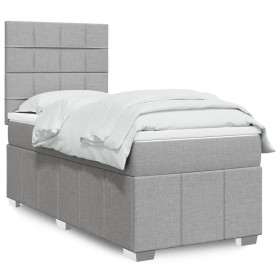 Cama box spring con colchón tela gris claro 90x190