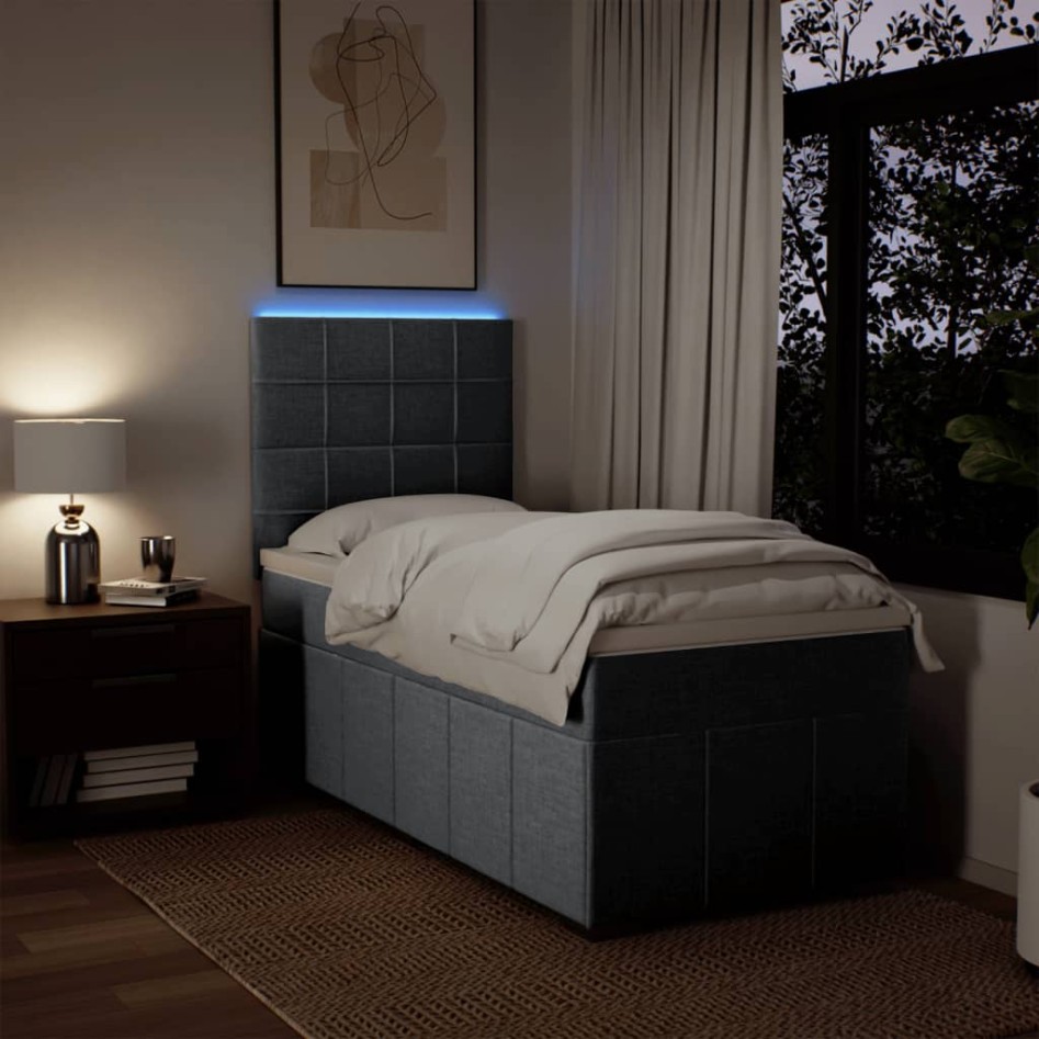 Cama box spring con colchón tela gris claro 90x190