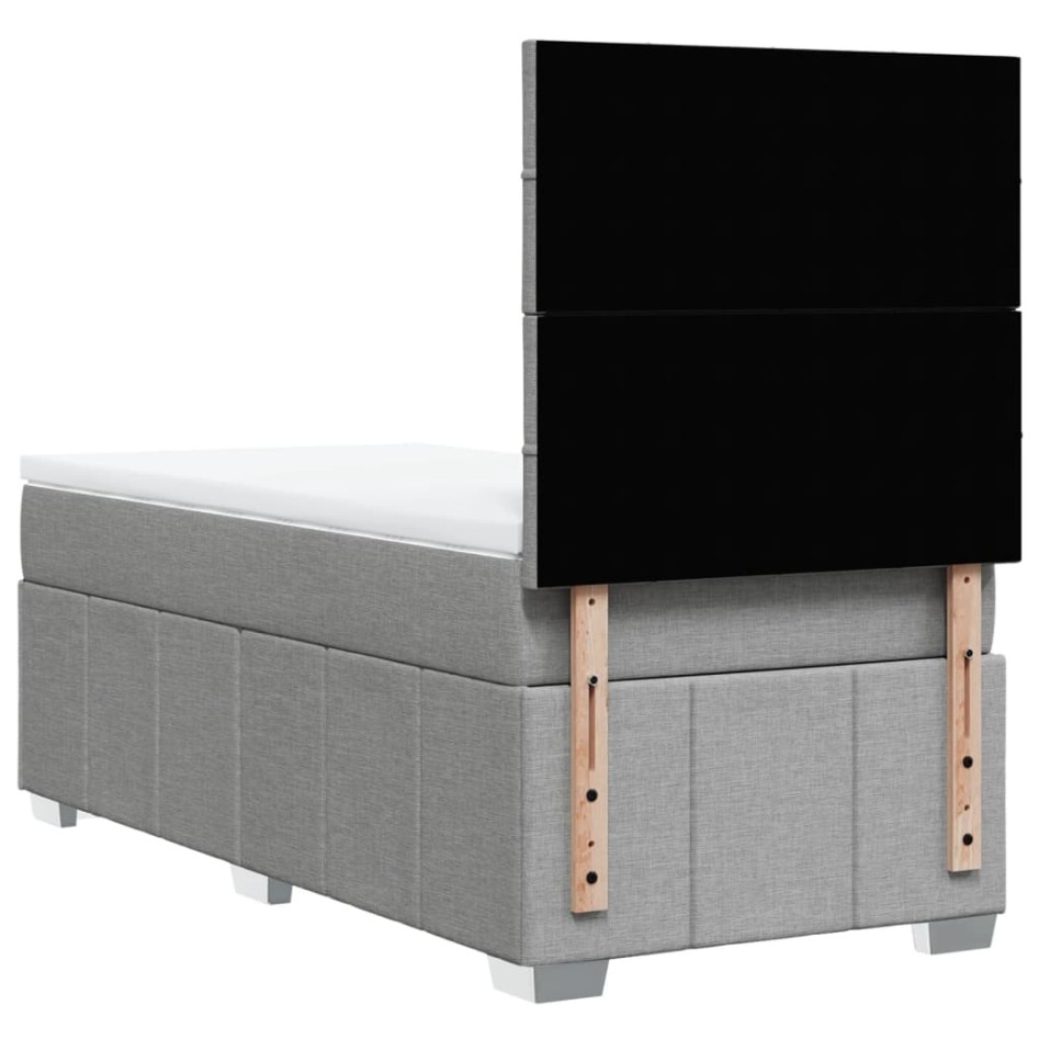 Cama box spring con colchón tela gris claro 90x190