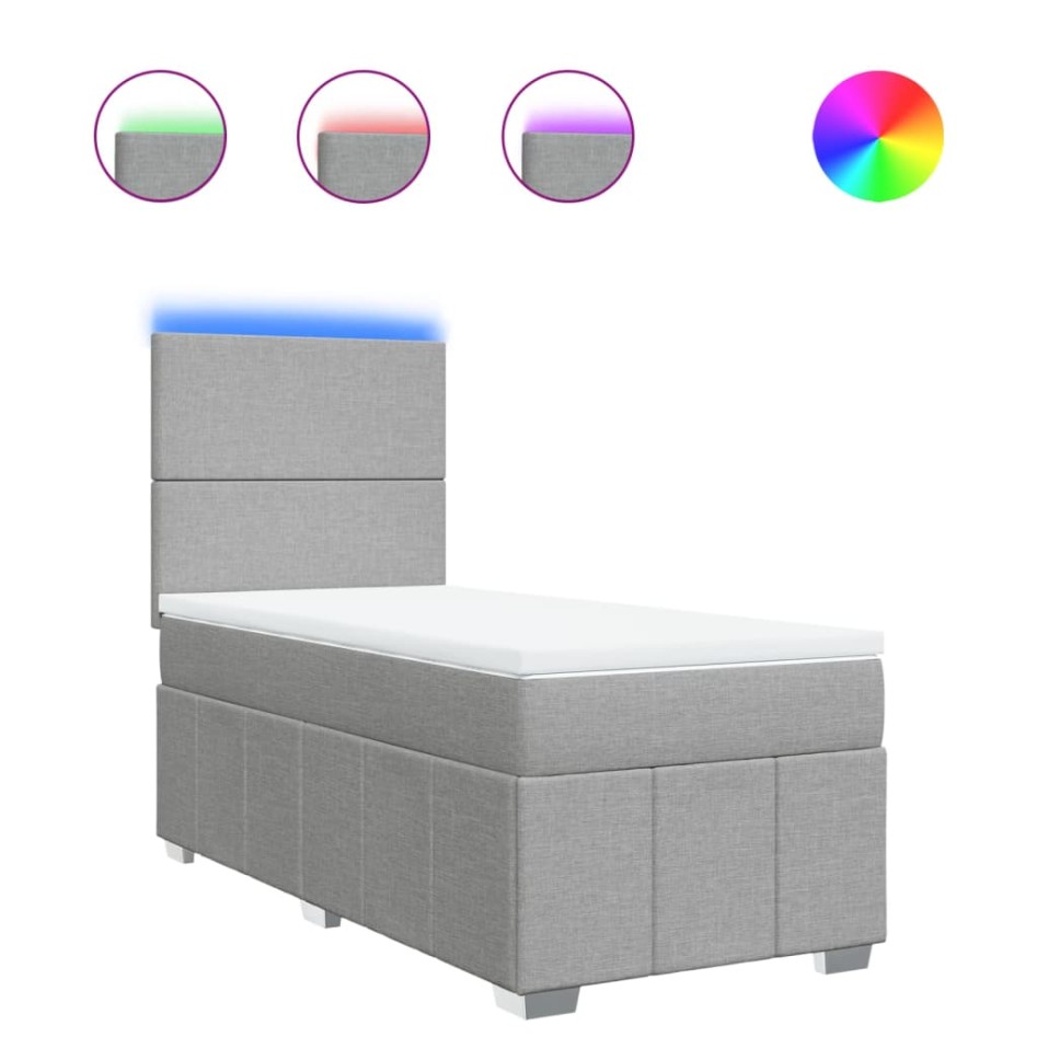 Cama box spring con colchón tela gris claro 90x190