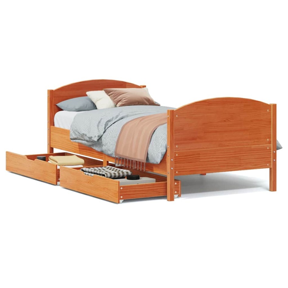 Cama sin colchón madera maciza de pino marrón cera 100x200