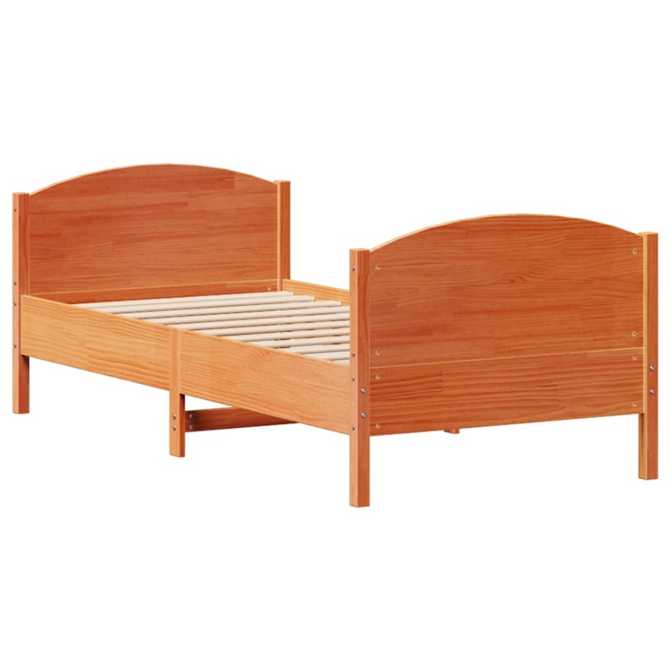 Cama sin colchón madera maciza de pino marrón cera 100x200