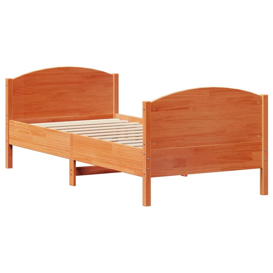 Cama sin colchón madera maciza de pino marrón cera 100x200