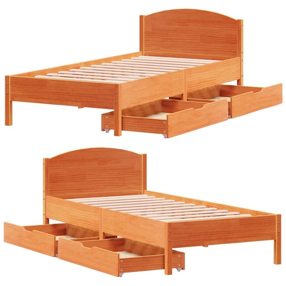Estructura de cama sin colchón madera de pino marrón 90x200