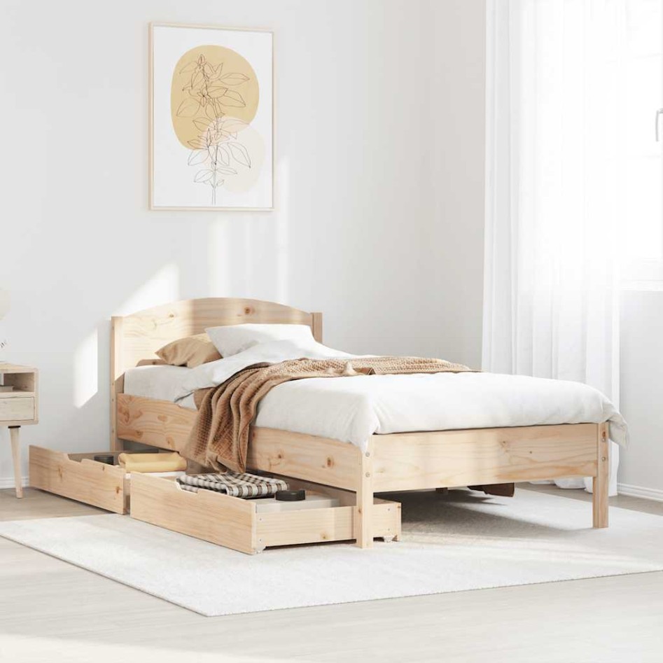 Estructura de cama sin colchón madera maciza pino 75x190