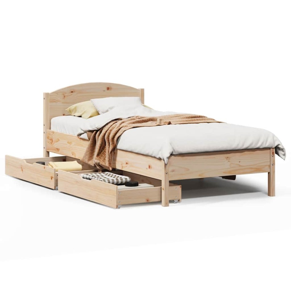 Estructura de cama sin colchón madera maciza pino 75x190