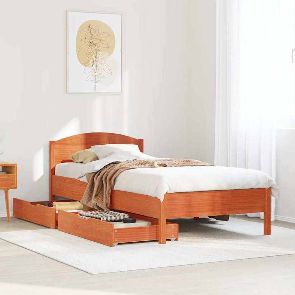 Estructura de cama sin colchón madera maciza marrón 75x190