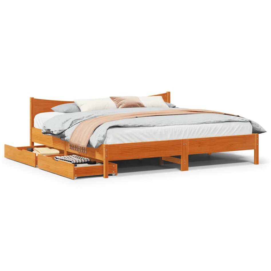 Estructura de cama cajones madera pino marrón cera 180x200