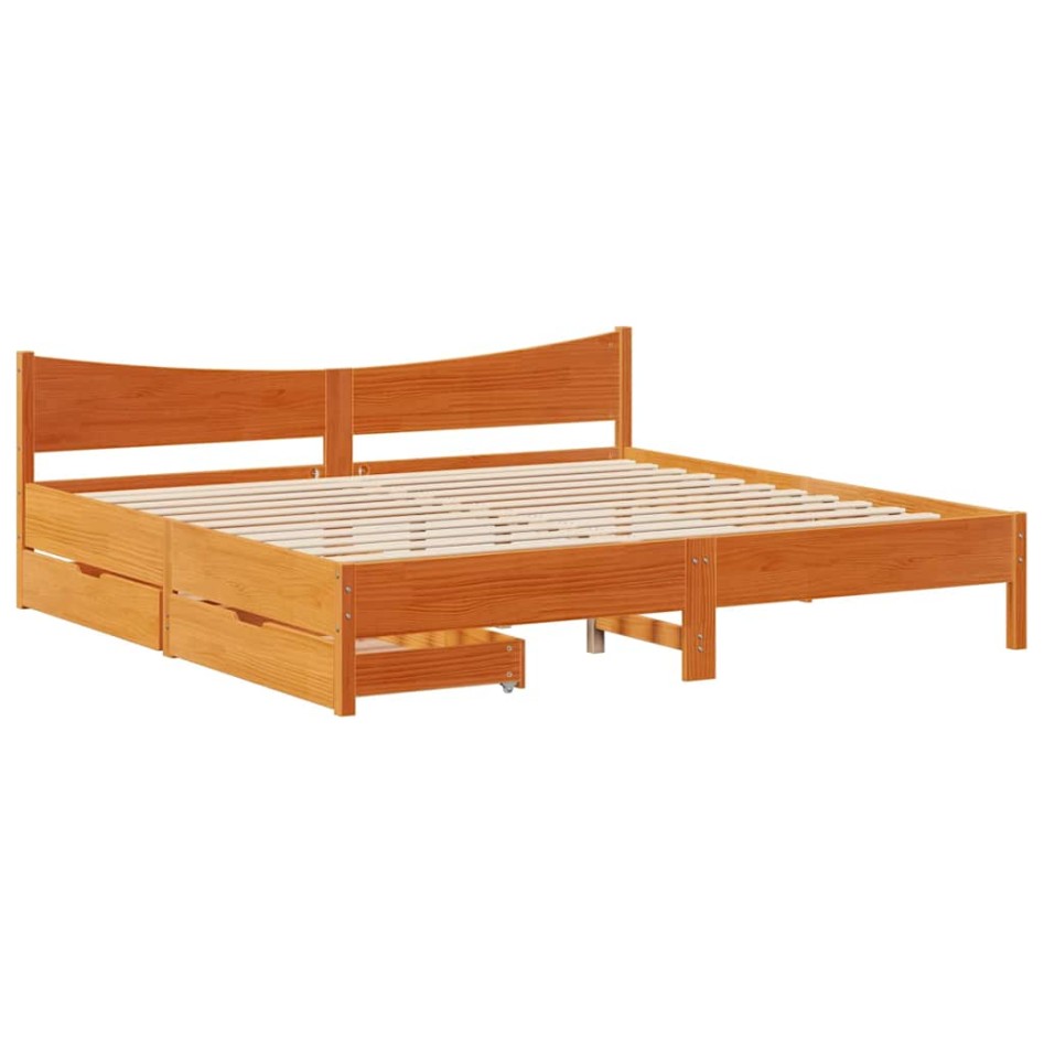 Estructura de cama cajones madera pino marrón cera 180x200