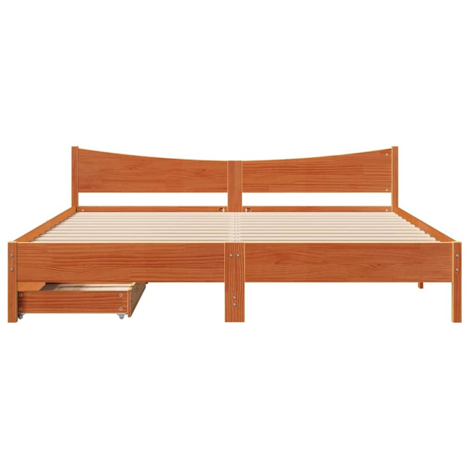 Estructura de cama cajones madera pino marrón cera 180x200