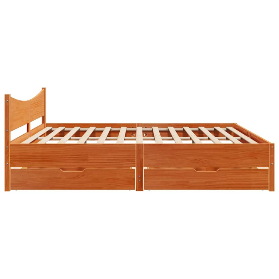 Estructura de cama cajones madera pino marrón cera 180x200