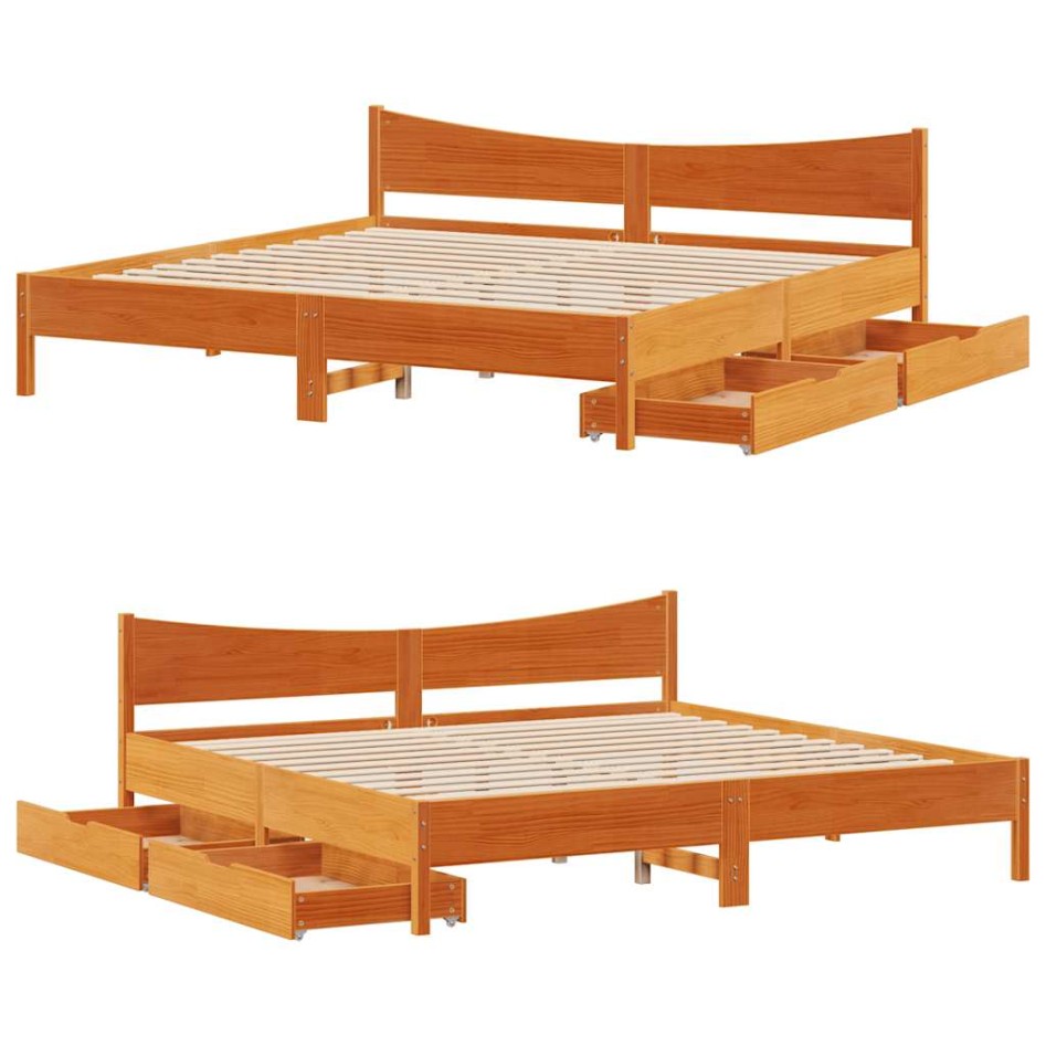 Estructura de cama cajones madera pino marrón cera 180x200