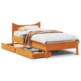 Estructura cama con cajones madera maciza pino marrón 90x200