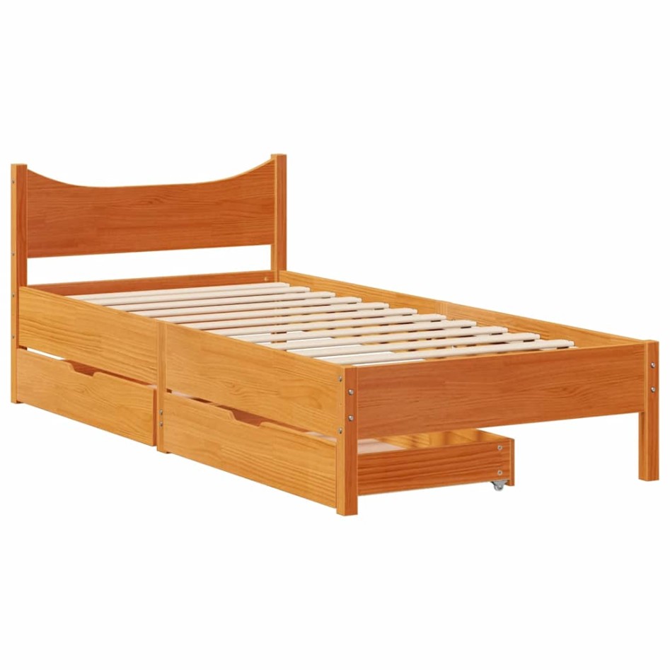 Estructura cama con cajones madera maciza pino marrón 90x200