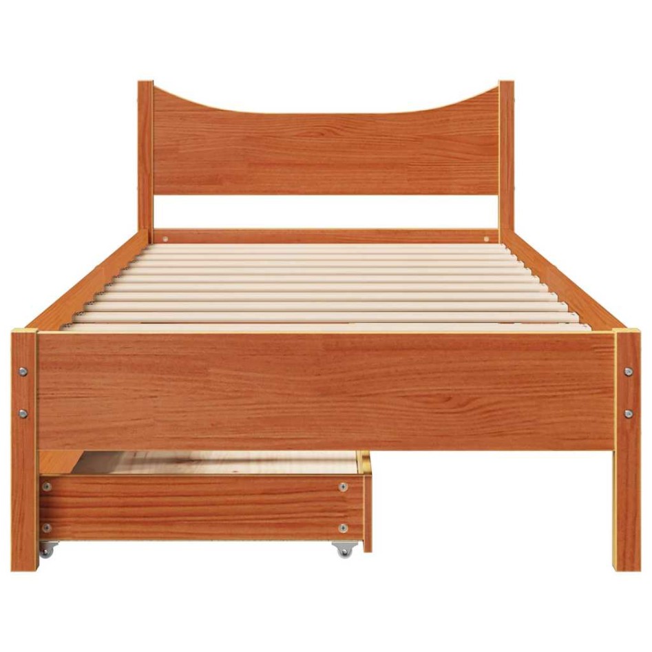 Estructura cama con cajones madera maciza pino marrón 90x200