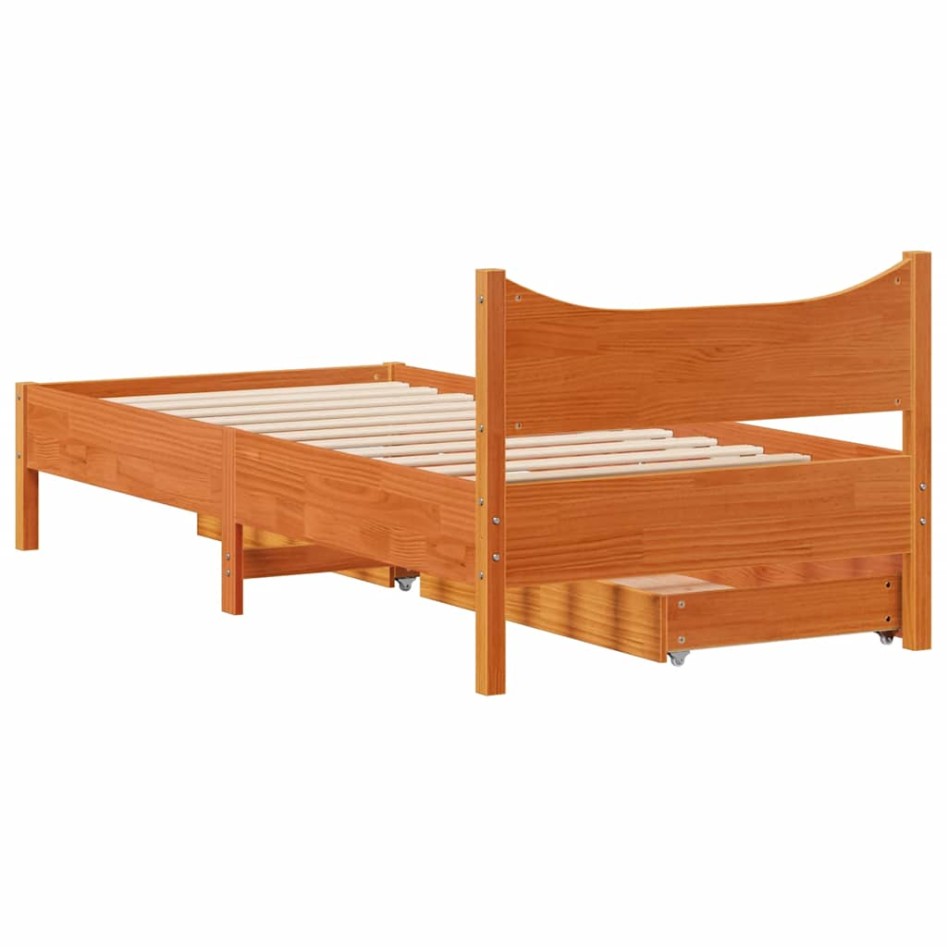 Estructura cama con cajones madera maciza pino marrón 90x200