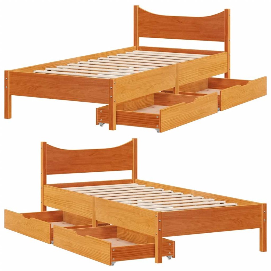 Estructura cama con cajones madera maciza pino marrón 90x190