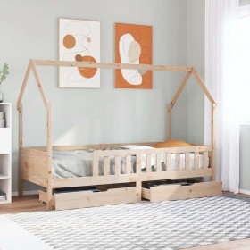 Estructura de cama infantil con cajones madera pino 90x190