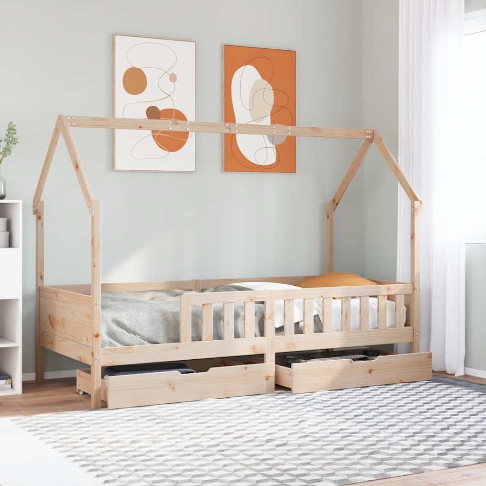 Estructura de cama infantil con cajones madera pino 90x190