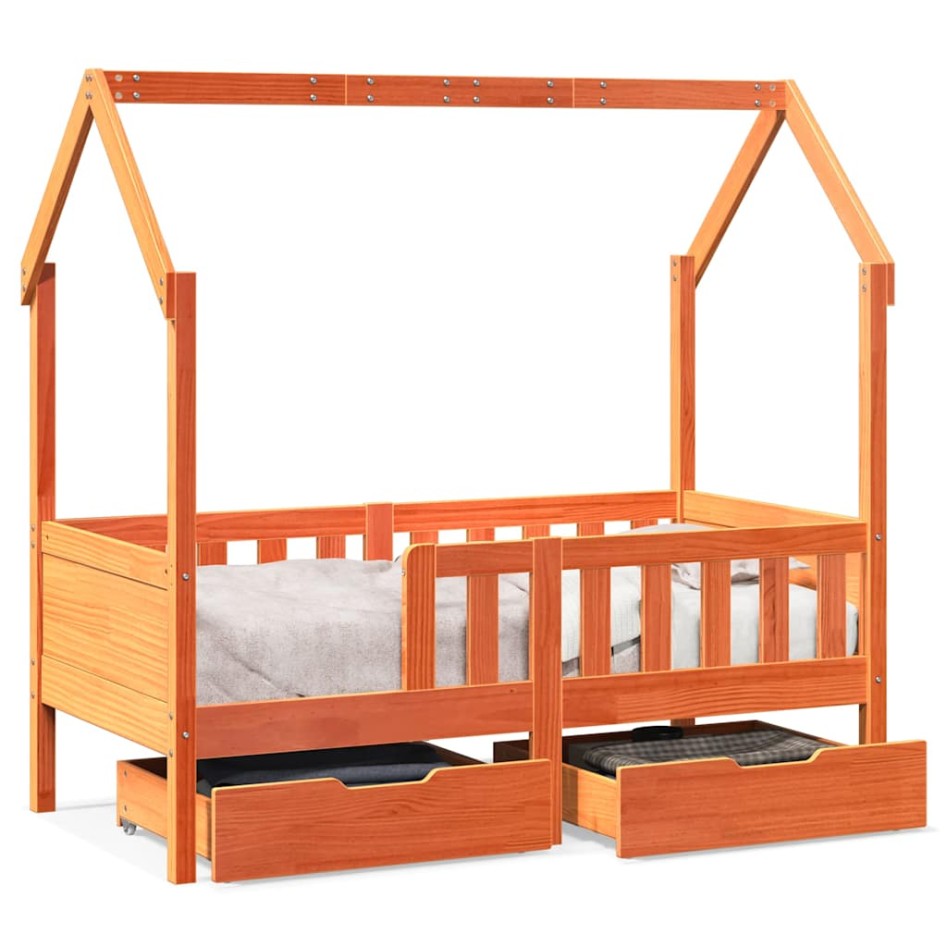 Estructura de cama para niños con cajones madera pino 70x140