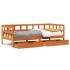 Sofá cama con cajones madera maciza pino marrón cera 80x200