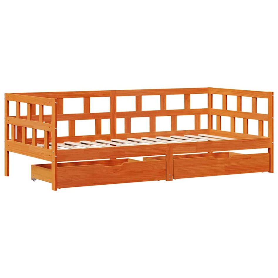 Sofá cama con cajones madera maciza pino marrón cera 80x200