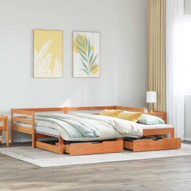 Sofá cama nido con cajones madera maciza de pino 90x200