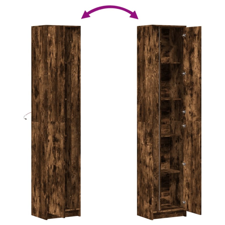 Aparador LED madera ingeniería roble ahumado 41,5x32,5x200