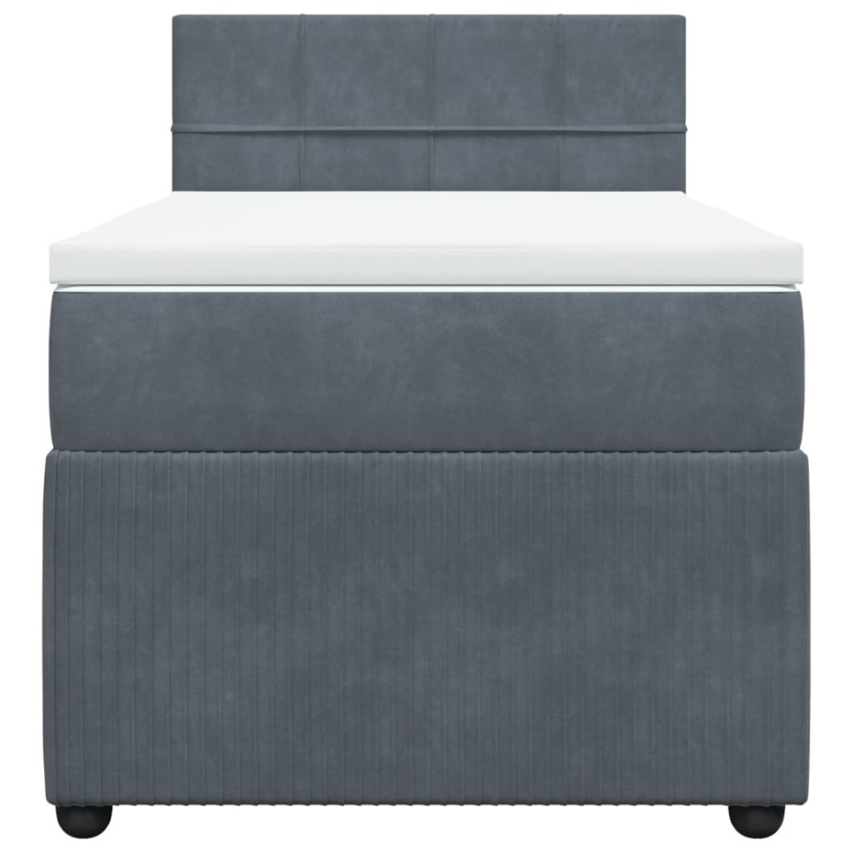 Cama box spring con colchón terciopelo gris oscuro 90x190