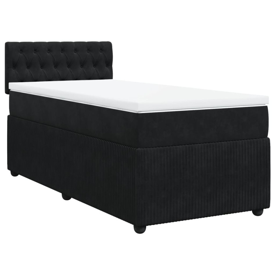 Cama box spring con colchón terciopelo negro 90x200