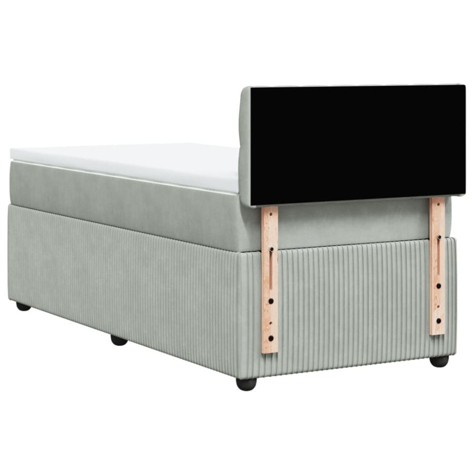 Cama box spring con colchón terciopelo gris claro 90x190